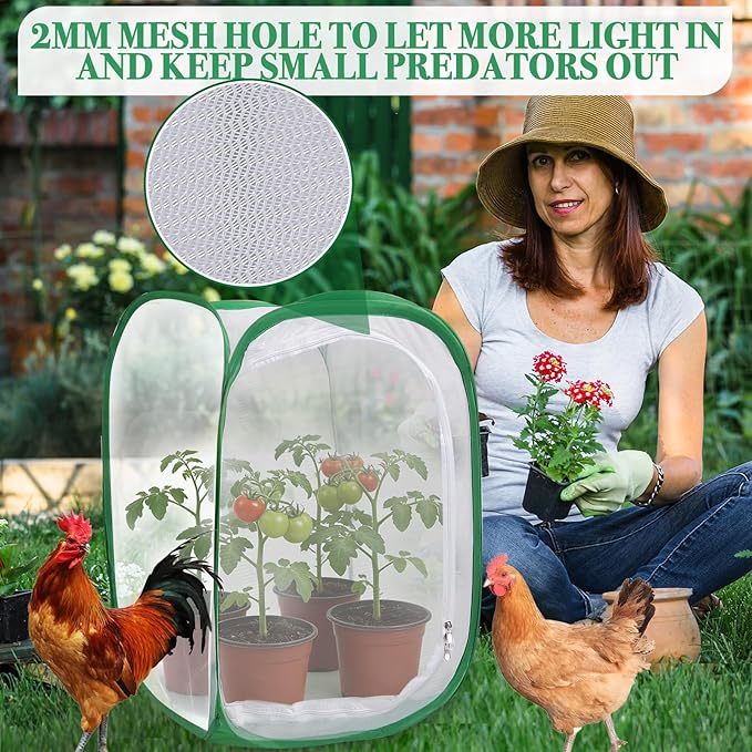 Gardon Mesh Plant Enclosure, Pop-Up Mesh Plant Cover from Pests, Birds, Animals, Plant Netting Cage for Tomato, Fruit, Vegetables, Flowers with Zipper Door 24 x 24 x 36 Inch