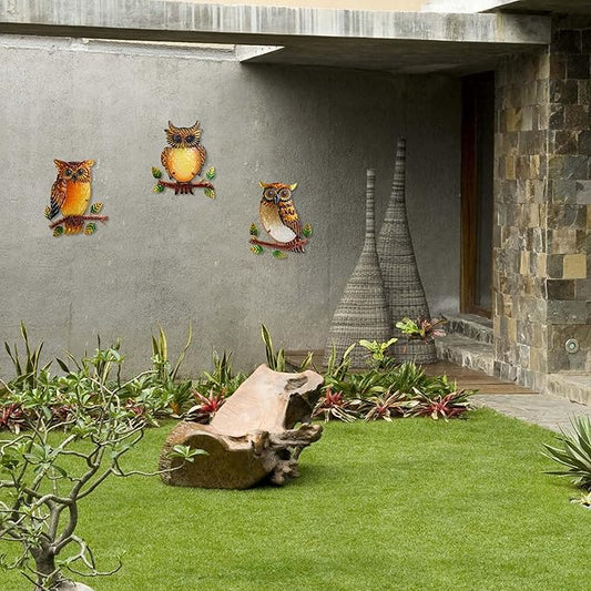 J-Fly Owl Decorative Metal Wall Art Owl Outdoor Decorative Metal Bird Wall Art Exquisite Christmas Decoration Gifts For Garden Patio Porch Bedroom Kitchen Lover Gift 9 Inch Set Of 3