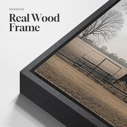 Large Framed Farmhous Wall Art for Living Room, Vintage Rustic Landscape Horizontal Canvas Print, Neutral Country Barn Wall Decor for Bedroom Dining Room Hallway 30x60 Inch