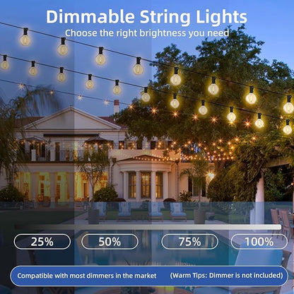 106Ft Outdoor String Light: G40 Waterproof Patio Lights with 12+1 Shatterproof Globe Bulbs-Connectable Hanging Christmas Lights for Backyard, Porch, Deck, Balcony, Garden, Home Decor
