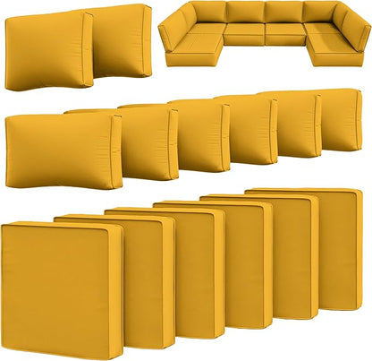 14 Pcs Outdoor Cushion Slipcovers Outdoor Patio Cushion Covers Replacement Waterproof with Zipper for Outdoor Furniture, Patio Sofa Couch 3 Sizes, Covers Only