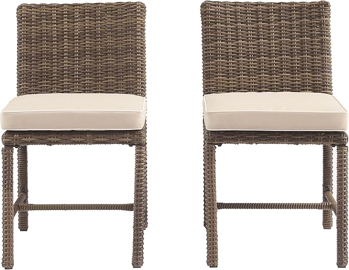 Crosley Furniture Bradenton 2-Piece Outdoor Chair Set, Wicker Dining Patio Chairs for Deck, Backyard, Weathered Brown with Sand Cushions