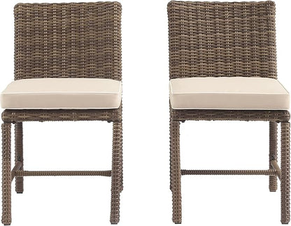 Crosley Furniture Bradenton 2-Piece Outdoor Chair Set, Wicker Dining Patio Chairs for Deck, Backyard, Weathered Brown with Sand Cushions