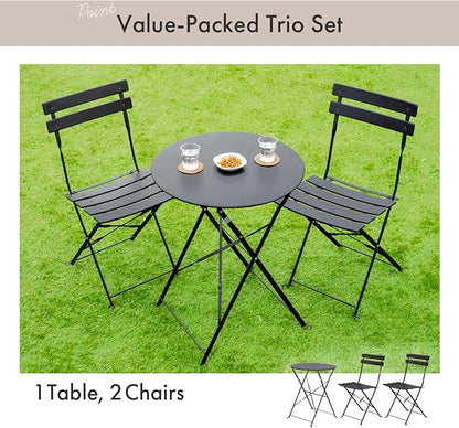 Indoor/Outdoor 3-Piece Foldable Bistro Set, Folding Outdoor Patio Furniture Sets, 2 Chairs and 1 Table, Weather-Resistant Outdoor/Indoor Conversation Set for Patio (Red)