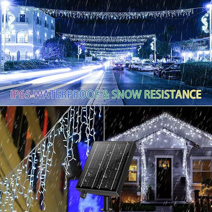 Solar Icicle Lights for Outside - 82Ft 660 LED Solar Powered Christmas Lights Outdoor Waterproof with Remote, Cool White LED Icicle String Lights for Halloween Wedding Patio Balcony Roof Decor
