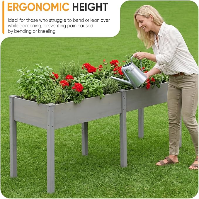 NEWBULIG Raised Garden Bed with Legs 72x23x30in,Elevated Wood Planter Box Stand for Outdoors Garden Balcony Courtyard, Natural Wood 600 Pound Capacity for Planting Herbs Flowers Vegetables, Grey
