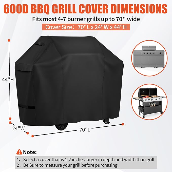 iCOVER Grill Cover 70 inch, BBQ Grill Cover for Outdoor Grill, 600D Heavy Duty Waterproof BBQ Cover, Anti-UV and Rip-Proof Barbecue Cover, Gas Grill Cover for Weber, Char-Broil, Nexgrill, etc