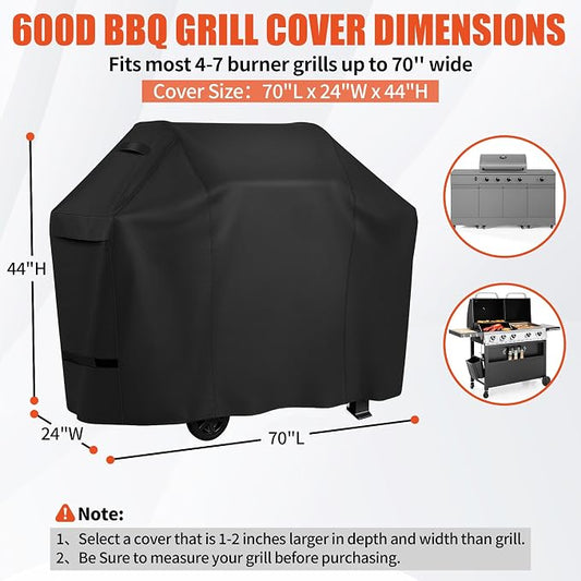 iCOVER Grill Cover 70 inch, BBQ Grill Cover for Outdoor Grill, 600D Heavy Duty Waterproof BBQ Cover, Anti-UV and Rip-Proof Barbecue Cover, Gas Grill Cover for Weber, Char-Broil, Nexgrill, etc