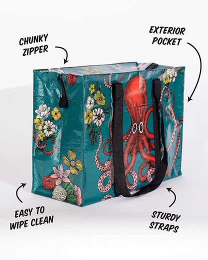 Blue Q Reusable Shoulder Tote Bag – Carry Everywhere Bag with a Hefty Zipper, Durable, Fun Design, 95% Recycled Material