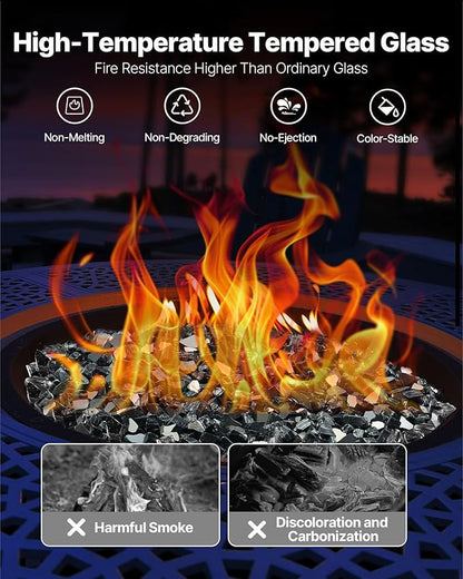 VEVOR Fire Glass, 10 LBS / 4.5 KG High-Temperature Resistant Fireplace Rocks, 1/2-Inch / 12.7 mm Reflective & Smokeless Firepit Glass Rock, High Luster Stone Landscaping for Fire Pit Table, Black