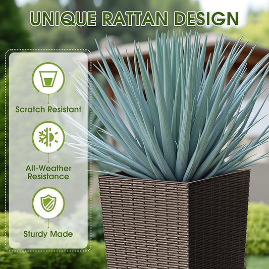 Devoko Resin Tall Planters for Outdoor Plants Set of 2, Large Taper Outdoor Planter Pots with 4 Drainage Holes, Flower Pots Modern Decor for Porch, Patio, Backyard, Home Garden (Brown, 32")