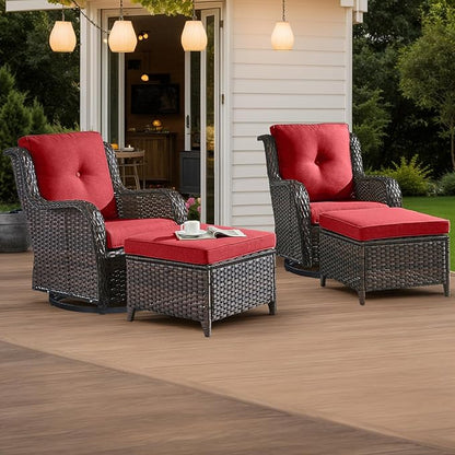HUMMUH Outdoor Swivel Rocker PE Wicker Patio Chairs Set of 2, Rattan Rocking Chair Furniture Set
