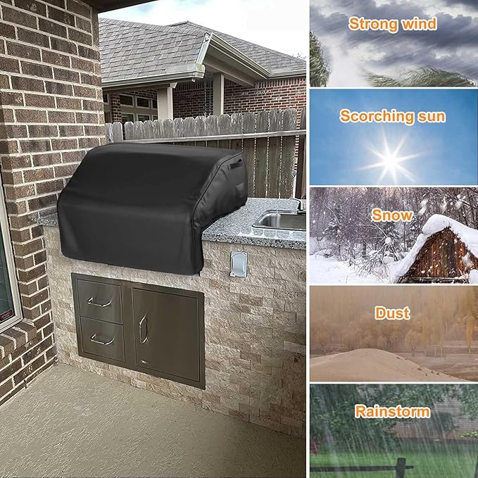 Grisun 39 Inch Built-in Grill Cover for Weber and KitchenAid Built in Gas Grills, Bull Outdoor Kitchen & Grill Head Cover, Heavy Duty Waterproof BBQ Grill Cover with Handle, Black