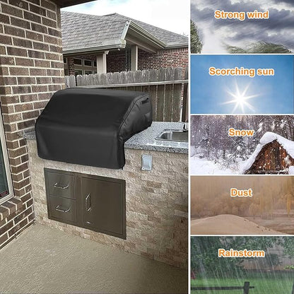 Grisun 39 Inch Built-in Grill Cover for Weber and KitchenAid Built in Gas Grills, Bull Outdoor Kitchen & Grill Head Cover, Heavy Duty Waterproof BBQ Grill Cover with Handle, Black