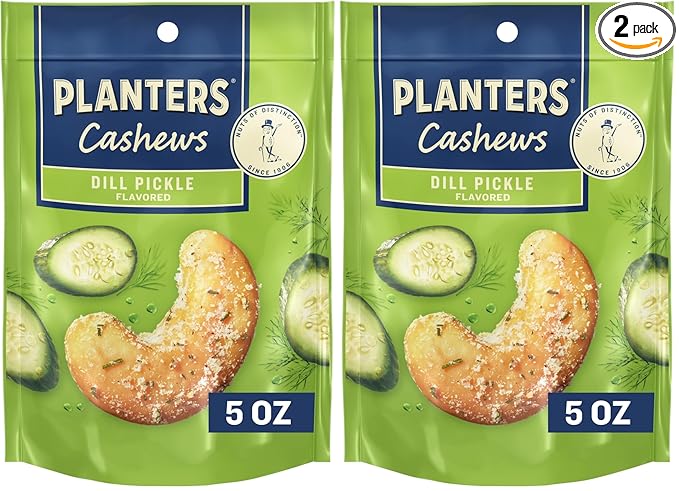 PLANTERS Cashews Dill Pickle - Trail Mix Snack Packs - Snacks with Dill Pickle, Snack Pack, Party Trail Mix, 5 Oz Bag (Pack of 2)