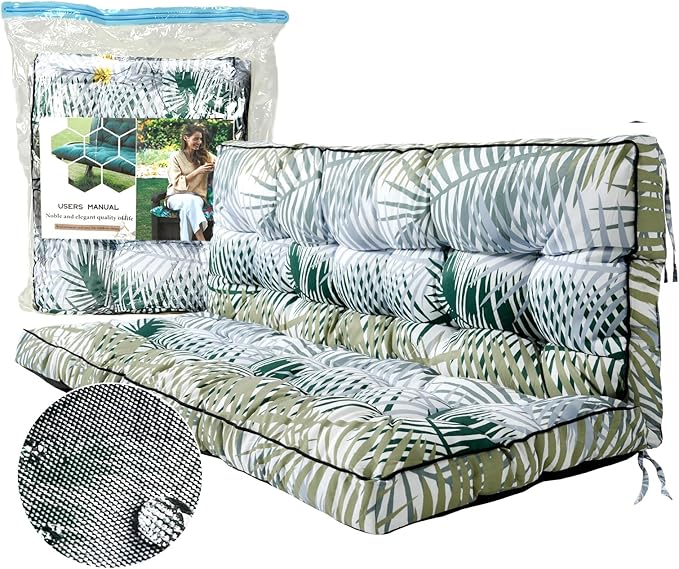 Replacement Cushions for Swing, Swing Cushions 3 Seater Replacement, Waterproof Thicken Washable Pad Cushion for Outdoor Indoor Furniture Swing Patio (Bamboo Leaf, 40x63 inch)