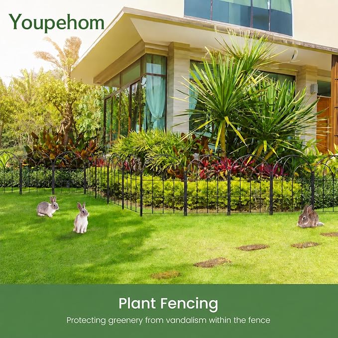 Youpehom Black Garden Fences Animal Barrier, 12.55"*16.48" Garden Border Fencing, Rustproof Metal No Dig Fence for Dogs, Outdoor Fence, Dog Fencing for Patio, Flower Bed, Farm (Medium 10 pcs)