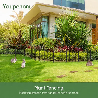 Youpehom Black Garden Fences Animal Barrier, 12.55"*16.48" Garden Border Fencing, Rustproof Metal No Dig Fence for Dogs, Outdoor Fence, Dog Fencing for Patio, Flower Bed, Farm (Medium 10 pcs)
