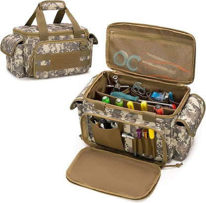 Rexmica Small Tool Bag with Anti-friction and Thick Padded Bottom, Tool Storage Organizer for Men, Tactical Range Bag, Multi-functional Work Bag for Repairman, Electrician, Carpenters (Camo)