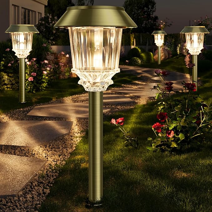 XMCOSY+ Solar Pathway Lights Waterproof - 6 Pack Solar Lights Outdoor, 10-40 LM Dimmable Outdoor Solar Light for Yard Pathway Garden Driveway Walkway (Bronze)