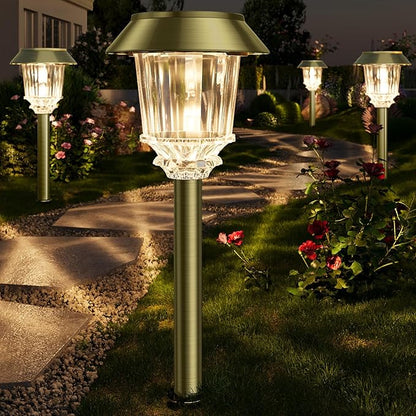 XMCOSY+ Solar Pathway Lights Waterproof - 6 Pack Solar Lights Outdoor, 10-40 LM Dimmable Outdoor Solar Light for Yard Pathway Garden Driveway Walkway (Bronze)