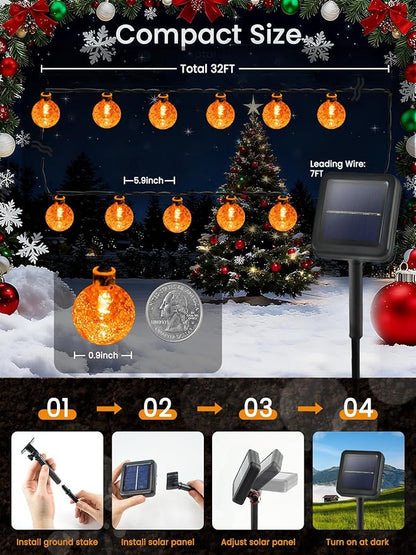 LORRYTE 2-Pack 100 LED Orange Solar Christmas Lights Outdoor - 64FT Waterproof Solar Globe String Lights with 8 Lighting Modes, Solar Outdoor Christmas Decorations for Tree Garden Patio Party