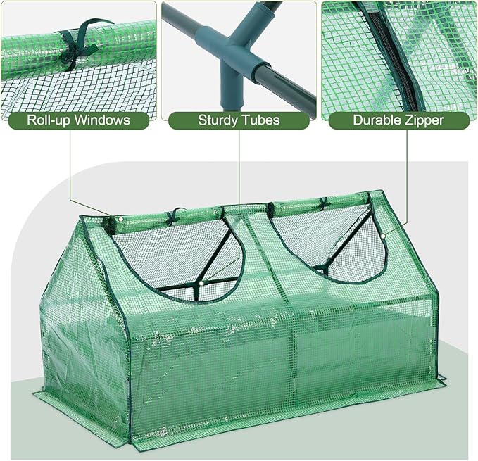 BPS 4x2x2 FT Raised Garden Bed with Green PE Cover, Portable Mini Greenhouse with 2 Zipper Windows for Patio, Garden, Yard