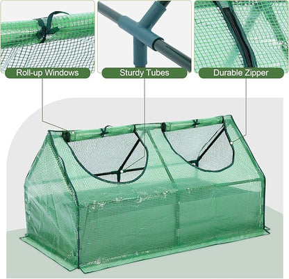 BPS 6x3x3 FT Raised Garden Bed with Green PE Cover, Portable Mini Greenhouse with 2 Zipper Windows for Patio, Garden, Yard