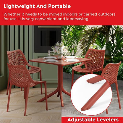 Costaelm Breakfast Table Set for 4, HDPE Patio Square Dining Table and Stackable Chairs, Outdoor Small Patio Furniture Set All Weather for Backyard Porch Poolside, Red
