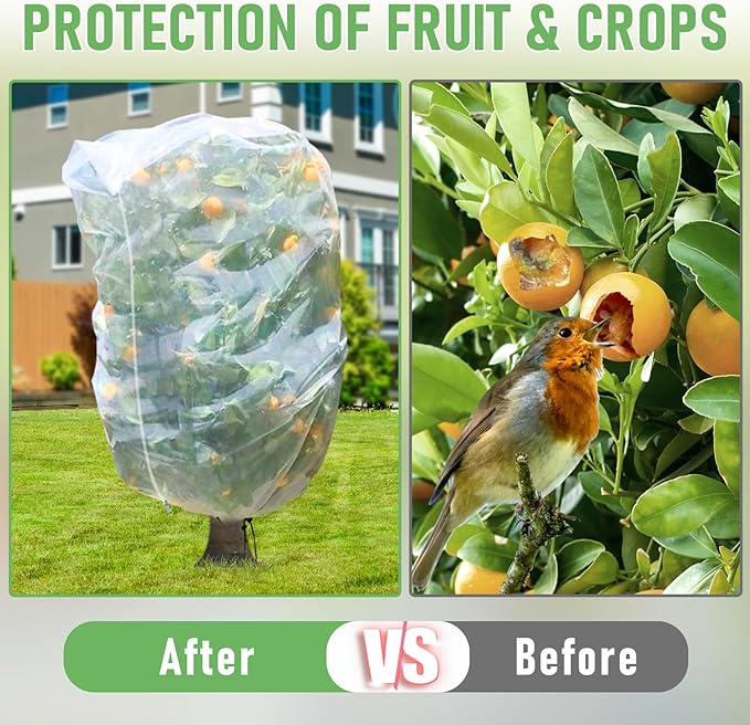 Fruit Tree Netting, Plant Mesh Netting for Garden Protection, Blueberry Bush Insect Netting Cover as Garden Pest Barrier from Cicadas, Bug, Bird (8x8 FT, 2Pcs, Zipper & Drawstring Design)