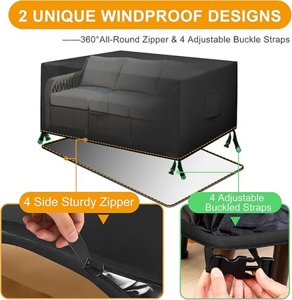 HDCAXKJ Patio Furniture Covers Waterproof Outdoor Couch Cover with Bottom Zipper Seal Heavy Duty Lawn Patio Sofa Cover Chair Loveseat Sectional Set Sofa Protector (Black & Brown, 78" Lx37 Wx35 H)