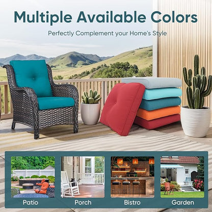 Patio Chair Cushions 5 Packs - Outside 22x24 High Back Water-Resistant Cushion with Zipper Cover for Outdoor Glider Rocking Chairs Loveseat 3-seat Couch Sofa – Peacock Green/Buckle