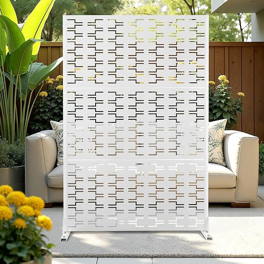 Metal Privacy Screen Outdoor Privacy Screen, Freestanding Fence Panel for Outside, 72''H×47''W, Decorative Screen Panel for Backyard/Patio/Deck