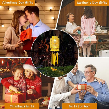 1 Pack Solar Bee Wind Chimes for Outside, Mother' s Day Gifts for Mom Women Grandma, Solar Mason Jar Wind Chime Light Unique Hanging Wind Chimes Outdoor, IP65 Waterproof for Yard Garden Terrace