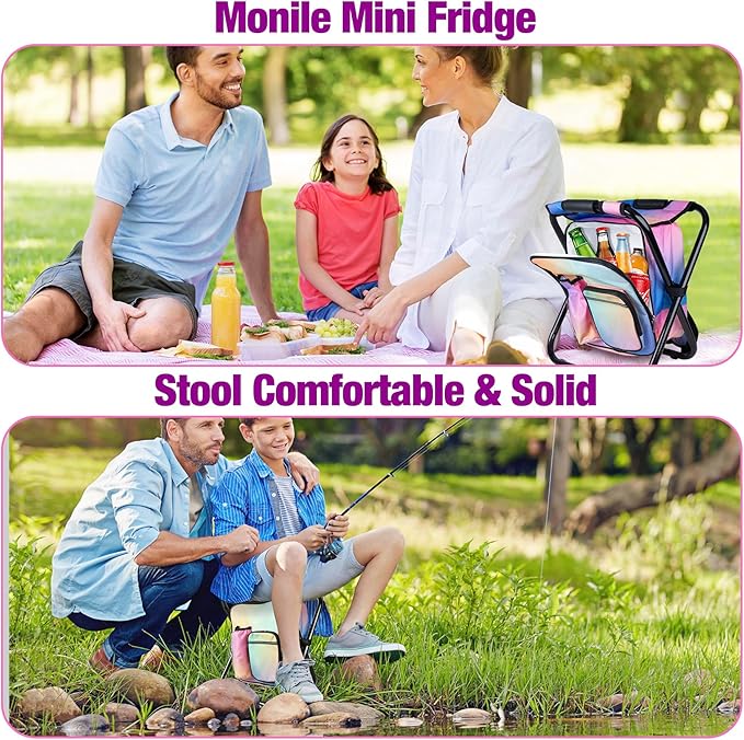 Kikerike Backpack Stool Cooler Chair Heavy Duty 300 LBS Max Load Portable Lightweight Stool Backpack Folding Fishing Cooler Seat for Camping Hunting Fishing - Multicolor