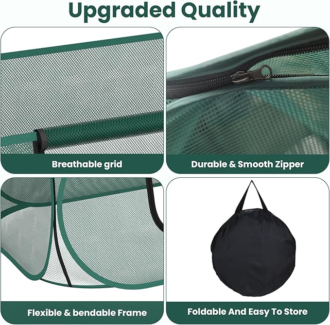 2-Pack Raised Garden Bed Covers, 45" x 22" x 17" Mesh Crop Cage, Pop-Up Plants Cover with 30% Shade Cloth for Seedlings Vegetables Fruits Flowers, Protects Against Birds Animals Pests with 16 Stakes