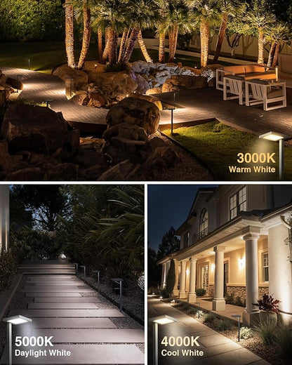 SUNVIE 3CCT Low Voltage Pathway Lights Wired Pathway Lights Outdoor 5W 3000K Anti Glare LED Low Voltage Landscape Lighting Waterproof Landscape Path Lights for Walkway Backyard Garden Patio, 4 Pack