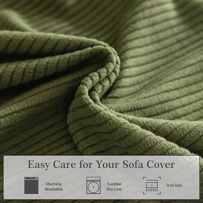 OHSIO Sectional Couch Covers, Wear Resistant Stretch Sofa Covers Washable Soft Couch Cushion Covers Anti Slip Furniture Protector Sofa Slipcovers for Pets(3 Pieces 2 Seaters+1 Chaise, Green)