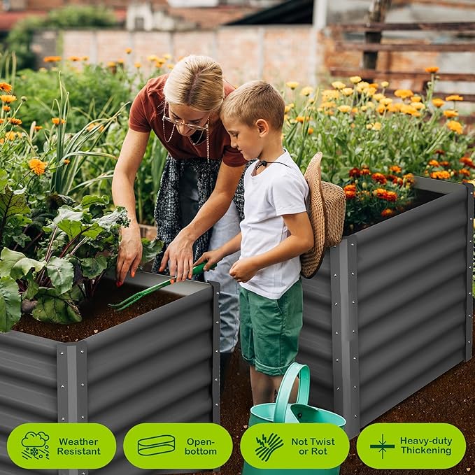 GarveeHome 6 * 3 * 2FT Raised Garden Bed Kit, Galvanized Raised Garden Beds Outdoor for Gardening, Above Planter Boxes, Large Garden Bed for Vegetables, Fruits, Dark Grey, 2 Pcs