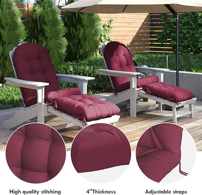 Adirondack Chair Cushion with Ottoman, Folding Adjustable Adirondack Seat Cushions, Waterproof Adirondack Patio Chair Pads for Garden, Deck, or Poolside, Small-Beaujolais-2
