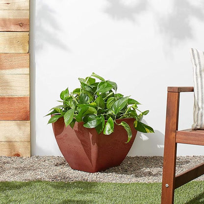PSW Pot Collection FB40TC 16x13 inch Plastic/Stone/Wood Composite Square Planter – No Drainage Hole (Drillable), Modern Indoor/Outer Pot for Flowers, Foliage, Fairy Gardens, Terra Cotta Color