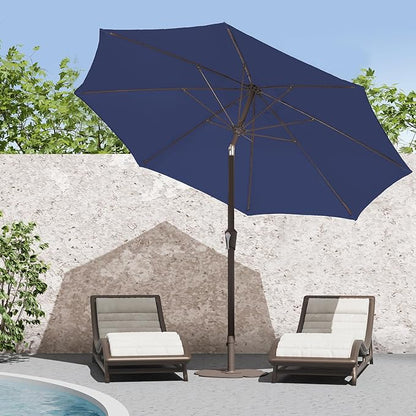 PatioKingdom 9FT Patio Outdoor Umbrella-UPF 50+ Sun Shade with Wind Vent, Push-Button Tilt & Smooth Crank Lift, Rust-Resistant Fiberglass Frame for Garden, Backyard,Yard (Navy, 9FT)