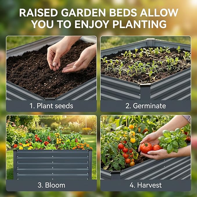 Galvanized Raised Garden Bed 6x3x2ft, Raised Beds for Gardening, Reinforced Support Bars & Safety Edges for Vegetables, Flowers, Herbs, Gray (Grey, 4x2x2FT)