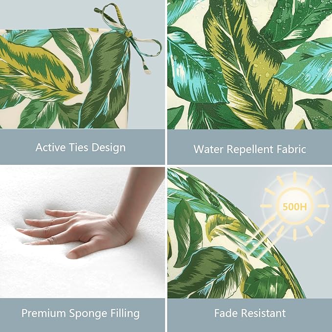 LVTXIII Outdoor Chair Cushions, Water Repellent Patio Furniture Cushions Outdoor Chair Pads with Ties for Dining Chairs and Garden Furniture, 18.5"x16"x2" Set of 2, Lush Leaf Jungle