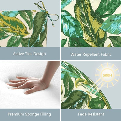 LVTXIII Outdoor Chair Cushions, Water Repellent Patio Furniture Cushions Outdoor Chair Pads with Ties for Dining Chairs and Garden Furniture, 18.5"x16"x2" Set of 4, Lush Leaf Jungle