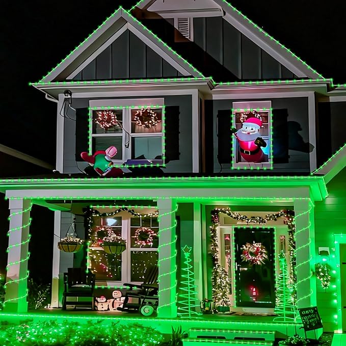YEGUO Solar Christmas Lights Outdoor Waterproof, 2 Packs Each 33ft 100 LED Rope Lights, 8 Modes Fairy String Lights in Clear Thin Tube for Camping Fence Patio Garden Trampoline Deck(Green)