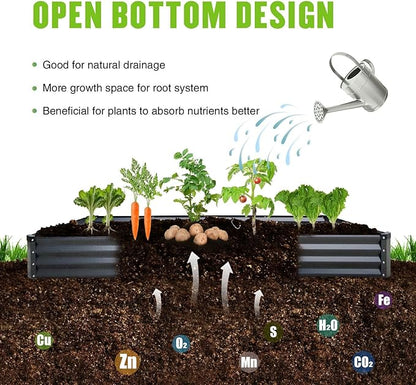 GrowHaus 8x4x1FT Galvanized Raised Garden Bed, Planter Boxes Outdoor Large Metal Garden Beds for Planting Vegetables Flowers Herbs Rectangle Dark Gray