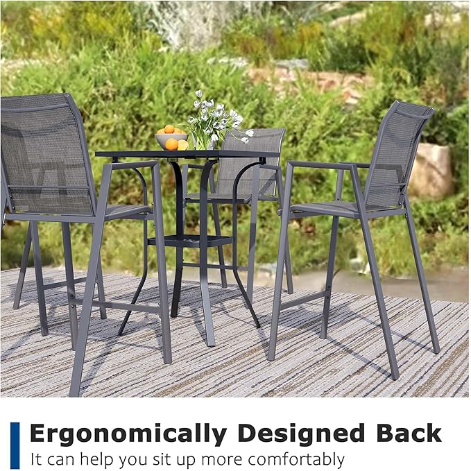 Outdoor Bar Stools Set of 6, 44'' Patio Bar Chairs with Textile High Back, Bar Height Chairs with Straight Armrest and Footrest, Grey