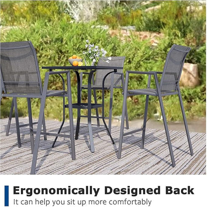 Outdoor Bar Stools Set of 6, 44'' Patio Bar Chairs with Textile High Back, Bar Height Chairs with Straight Armrest and Footrest, Grey