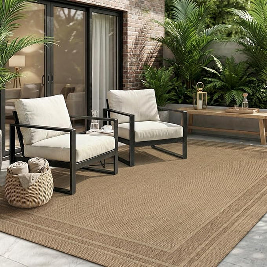 MontVoo-Outdoor Rug-Patio Rug 4x6 ft Polypropylene Indoor Outdoor Rugs Outdoor Carpet for Patio Deck Balcony Porch, Textured Weave, Durable for High Traffic, Fade-Resistant, Modern Neutral Brown